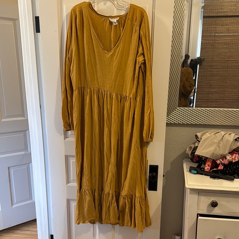 For The Republic Yellow Long Sleeve Sundress with Bishop Sleeves